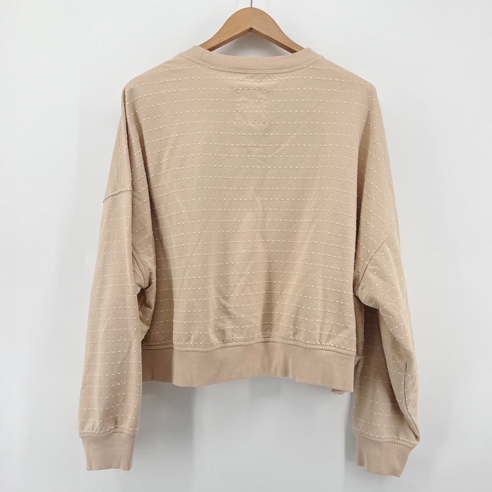 Aerie Women's Tan Textured Dot Crewneck Sweatshirt XL Oversized Comfy Athleisure - Picture 5 of 9